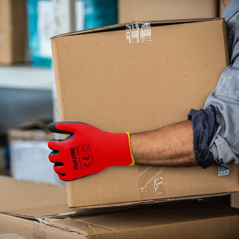 Safety Work Gloves PU Coated-12 Pairs,Red Seamless Knit Glove with Polyurethane Coated Smooth Grip on Palm & Fingers, for Men and Women, Ideal for General Duty Work (Large) Large Red