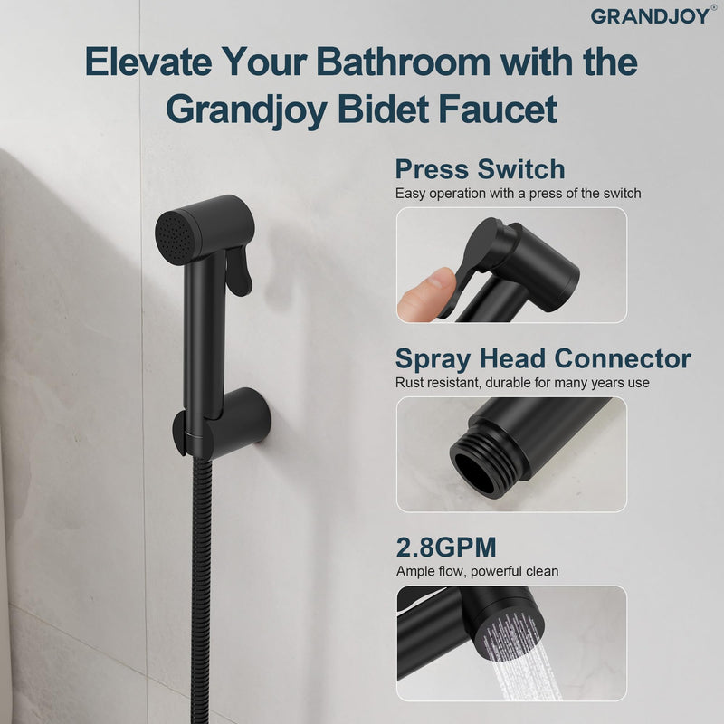 Bidet Faucet for Toilet, Solid Brass Handheld Sprayer Kit, Cloth Diaper Washer with Hose & Holder, Wall Mount Jet Spray for Personal Hygiene, Pet Bathing & Cleaning, Matte Black