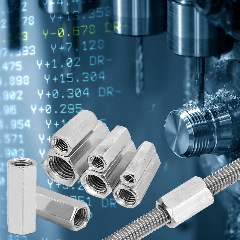 PATIKIL 1/4"-20 UNC 304 Stainless Steel Hex Coupling Nuts, 5Pcs 1" Length Fully Threaded Rod Coupling Nut Studding Connector Fasteners, Silver Tone 1/4"-20 x 1" 5
