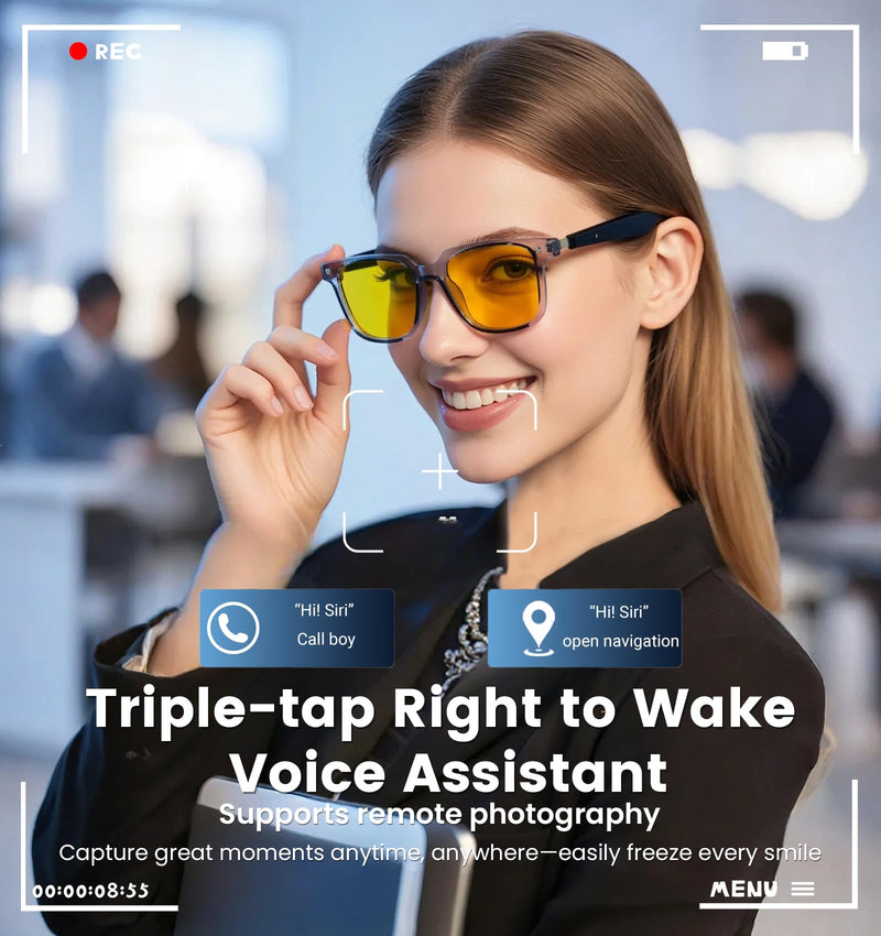 AI Translation Smart Glasses with Chat GPT&Night Vision Enhancement,Bluetooth 5.4 Glasses with 100 Languages ,Blue Light Blocking,Multifunctional for Women & Men,Travel, Business & Night Driving Yellow Lens - NewNest Australia