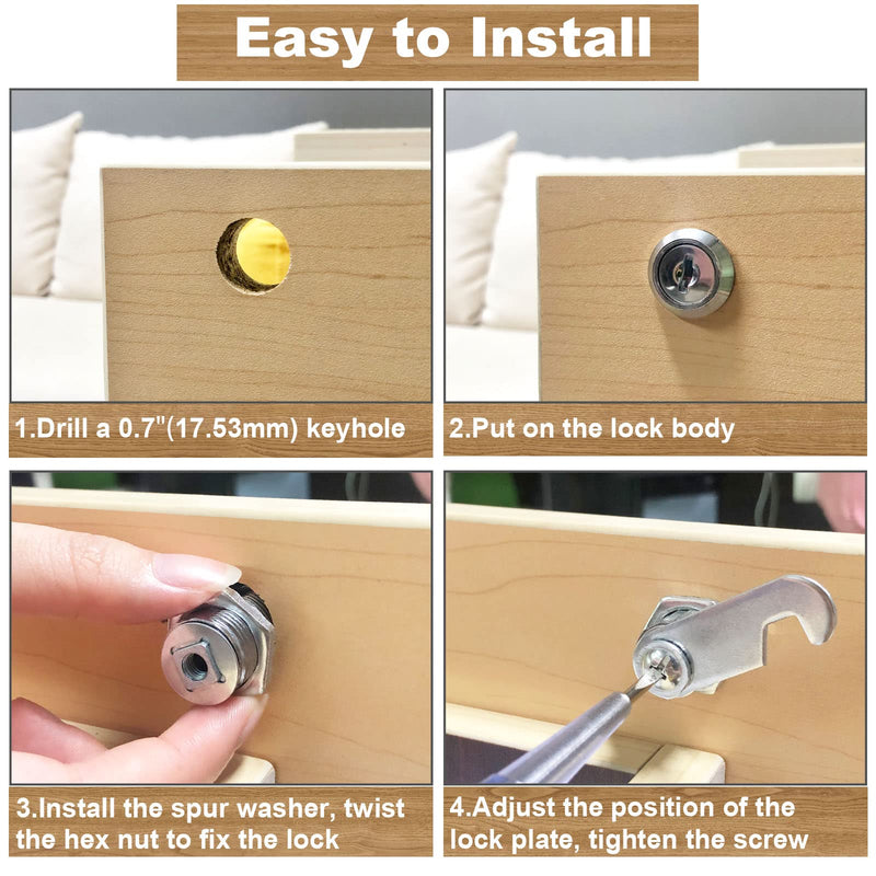 1 Pcs Cabinet Lock with Keys, 5/8" Cam Lock Keyed Alike, Secure Drawer Mailbox File Cabinet, RV Storage Locks Tool Box Locks Replacement, Zinc Alloy 1 Pack 5/8 Inch