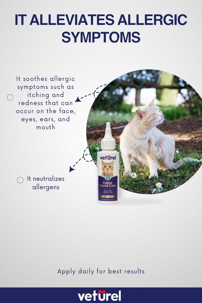 Veturel Natural Feline Facial Care - Cat Tear Stains Remover - Cat Acne - May Help with Cat Chin Acne - Cat Chin Blackheads - Gentle Ear and Eye Care - May Soothe Skin - 3.4 oz.
