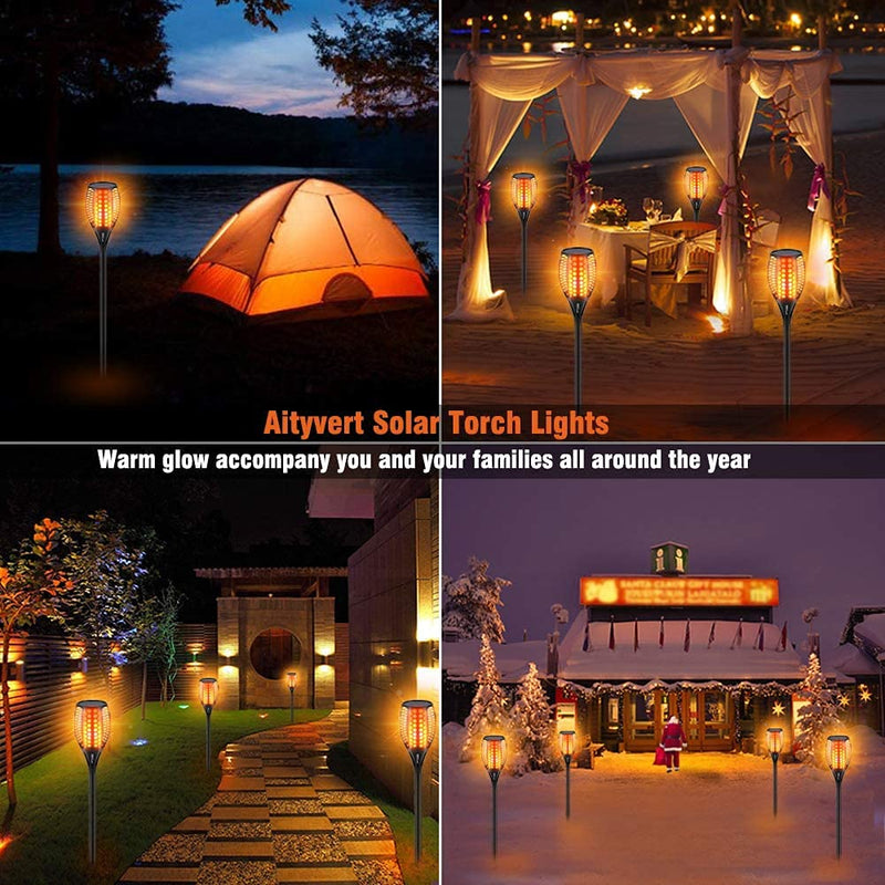 Aityvert Upgraded Larger Solar Torch Lights, Waterproof Outdoor Dancing Flames Lights, Flickering Flames Garden Lights, Landscape Decoration Pathway Patio Lights 43" 96 LED (4 Pack) Pack of 4