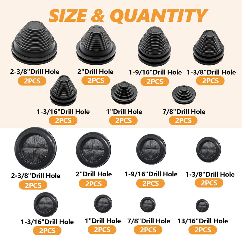 mankk Rubber Grommet Kit Firewall Grommet Wire Grommet Tower Shaped and Round Double Sided Rubber Hole Plug with Retractable Box Knife for Wire Protection
