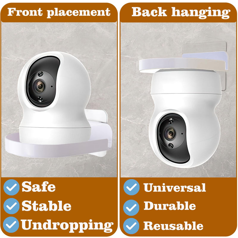 4 Pcs Security Camera Wall Mount, Baby Monitor Wall Mount, Adhesive Small Wall Shelf for Bedroom Kitchen Living Room with Cable Clips (White)
