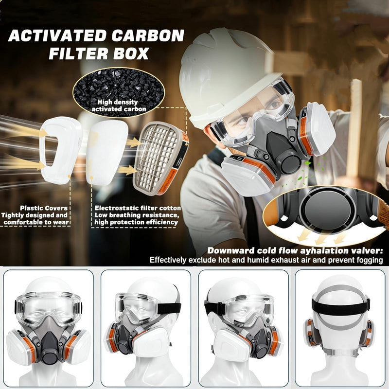 Reusable Half Face Respirator with Goggle for Paint, Epoxy Resin