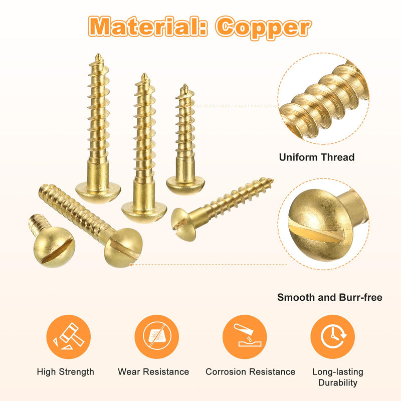 uxcell Wood Screws M4 x 16mm Slotted Round Head Copper Self-Tapping Screw for DIY Woodworking Home Industry 150 Pcs