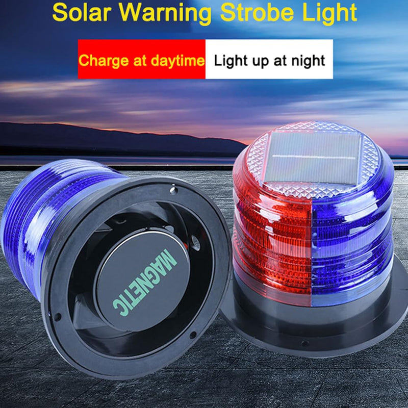 Aolyty Solar Strobe Warning Light with Strong Magnetic Base LED Warning Lamp Super Bright Solar Safety Flashing Light Waterproof for Construction, Traffic, Factory, Crane Tower, Dock (Red&Blue) Red&Blue