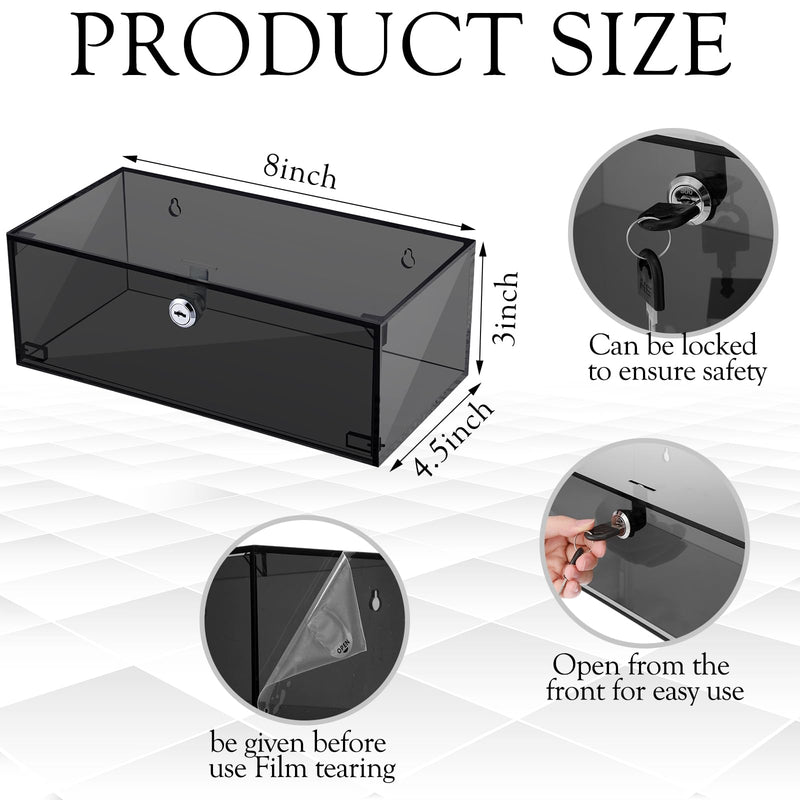 Refrigerator Medicine Lock Box with Keys and Mounting Hardware 8 x 4.5 x 3 Inch Wall Mount Locking Medicine Box Black Acrylic Wall Cabinet, First Aid Kit for Emergencies Home Use