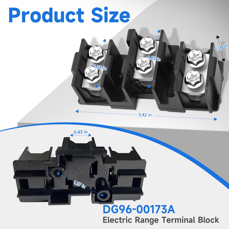 DG96-00173A Range Terminal Block Replacement Compatible with Samsung Electric Range/Stove/Ovens, DG65-00003A Terminal Block Replace AP5306090 3282643 WB17T10011, 600V 65A 3 Positions Dual Row