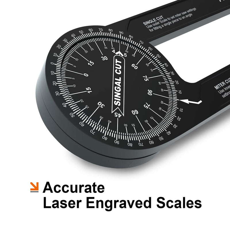 Mecurate Aluminum Miter Saw Protractor, 7.3-Inch Angle Finder Featuring Precision Laser Engraved Scales Woodworking Lightning Measure Tool with 360 Degree Rotation Function for Carpenters