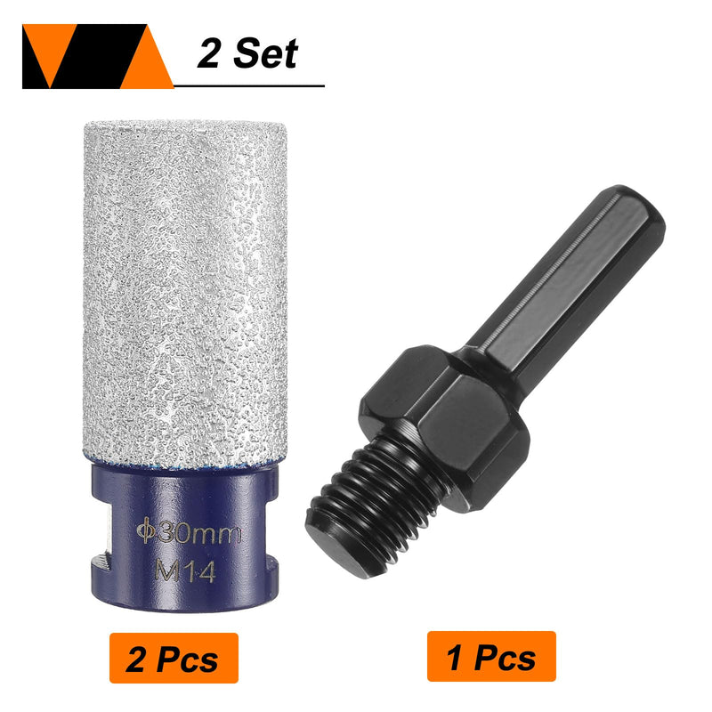 HARFINGTON 2pcs Diamond Finger Milling Bits 30mm (1-3/16") Dia 5/8"-11 Thread Diamond Milling Bit for Enlarging Shaping Existing Holes in Porcelain with 3/8" Hex Shank Adapter, Blue/Black 30mm (1-3/16") 2