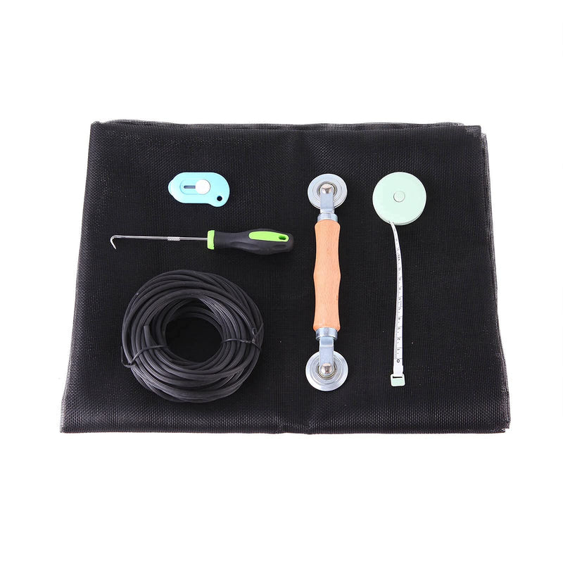 Windows Screen and Screen Door Repair Kit, 48"x118" Charcoal Fiberglass Mesh with Rolling Tool/Hook/Ruler/Cutter/Spline - Window Screen & Sliding Screen Door Replacement for Windows, TOOLTRIZ 48" x 118" Black