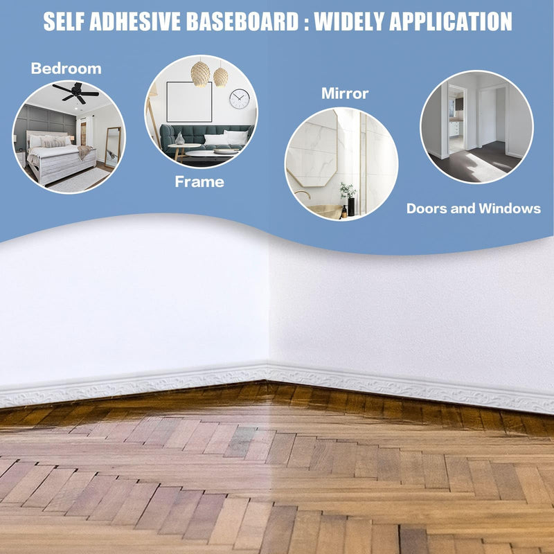 WADILE 90" x 3.1" Peel Stick Foam Molding Trim Self Adhesive, Crown Molding Wallpaper Border Flexible, 3D Wall Edging Lines Foam Baseboard, Wall Trim for Home, White, 4PC 4 PCS