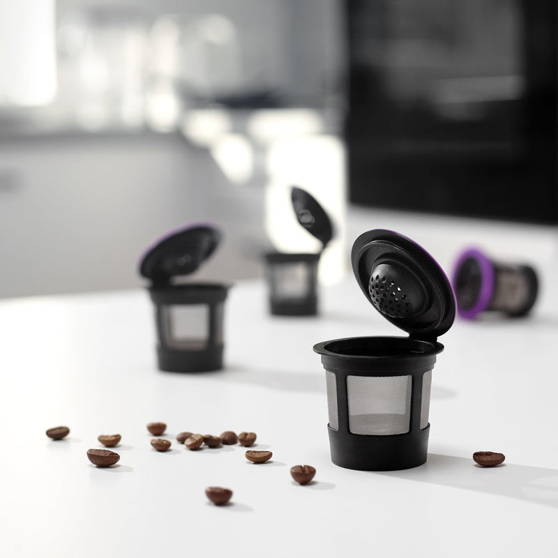 4 Black Reusable K Cups for Keurig Coffee Makers - BPA Free Universal Fit Refillable Kcups Coffee Filters for 1.0 and 2.0 Keurig Brewers 4 black k cups
