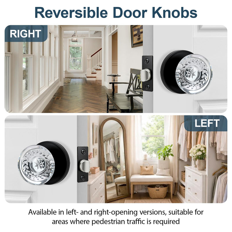 Cielsa Dawn Glass Door Knobs Interior with Lock, Crystal Door Knobs with Lock(Matte Black, Privacy)