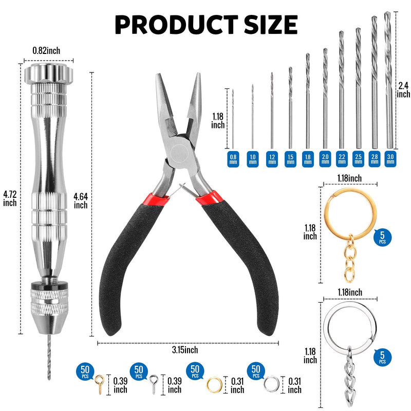 LEOBRO Hand Drill, 222 PCS Pin Vise Hand Drill with Drill Bits(0.8 mm-3 mm), Needle Nose Pliers, Jewelry Making Supplies, Keychain Making Kit, Hand Drill Tools for Jewelry Keychains Making