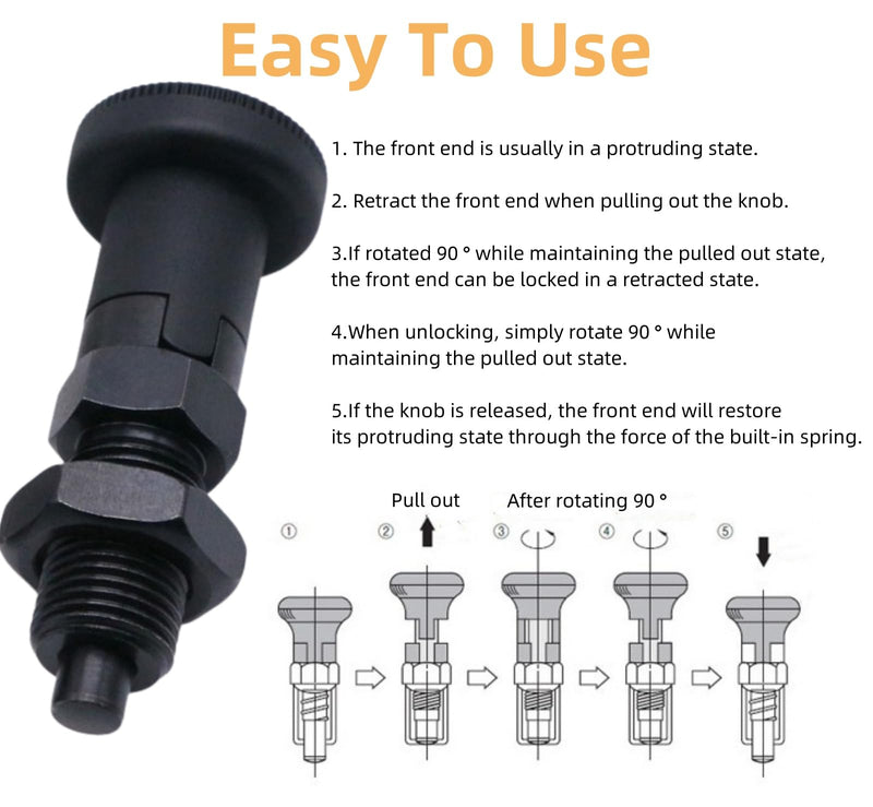 Push Fit Ball Nose Spring Plunger, Carbon Steel Self Locking Indexing Plunger Spring Knob Plunger Positioning Pins Lock Pin Bolt Self Locking Indexing Pin with Lock Nut (M10) M10 - NewNest Australia