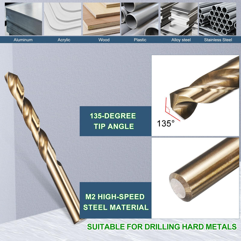 METALLIXITY Drill Bit (1/2") 5Pcs, M2 High-Speed Steel Straight Shank Spiral Flute 135°Point Tip Gold Finish for Stainless Steel Iron Copper Aluminum Hard Metal 1/2 in 5