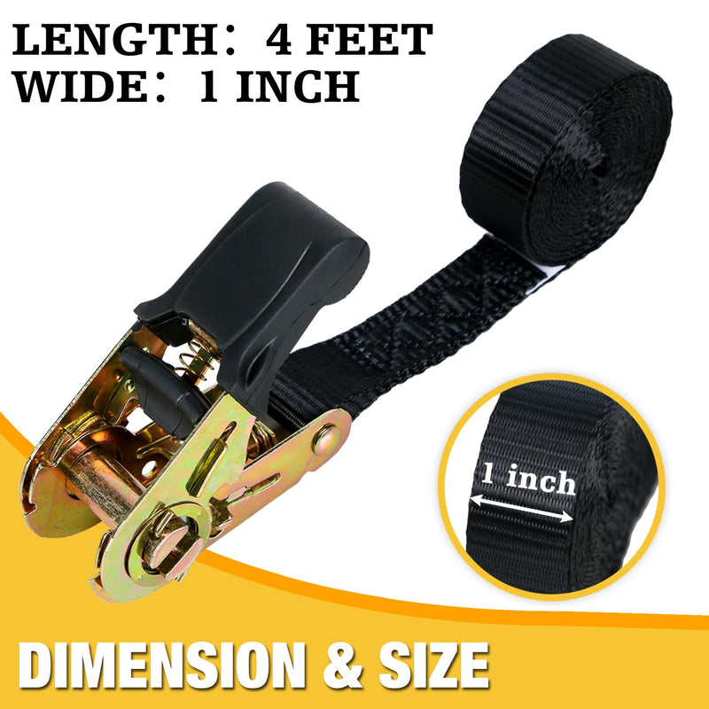 Endless Retractable Ratchet Straps 1650 lb Break Strength 1" x 4 Ft (No Hooks) Tie Down Kit Set Car Cargo Strap for Securing Stuff to Roof Rack,Travel Trailer/RV Battery,Motorcyle,Coolers,Water Tank Black 1in x 4ft-2p