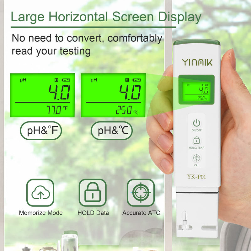 YK-P01 pH Tester Digital pH Meter for Water Hydroponics, Accurate pH Temp Meter with ATC for Pool, Spa, Hot Tub, Indoor Plants, Drinking Water, Wine Beer Home Brewing, Aquarium Green pH Tester - NewNest Australia