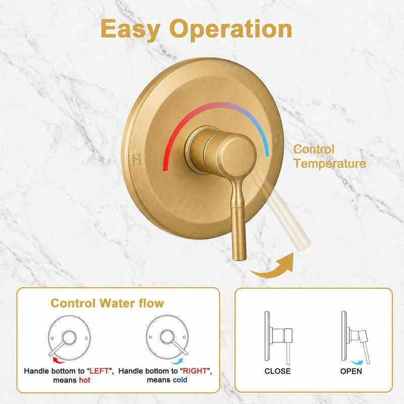 HUCKLE Gold Shower Faucet Set, Rain Shower Head, Bathtub Faucet, 8 Inch Brushed Gold