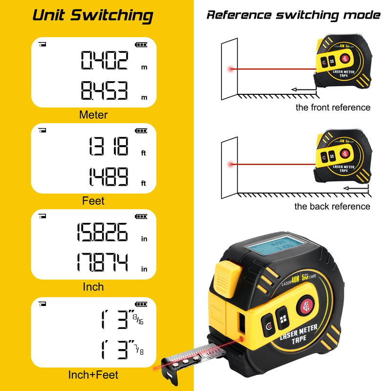 Digital Laser Tape Measure,131ft Laser Distance & 16ft Tape Measure 2 in 1 Laser Measurement, Area, Volume Laser Measure for Construction DIY Woodworker