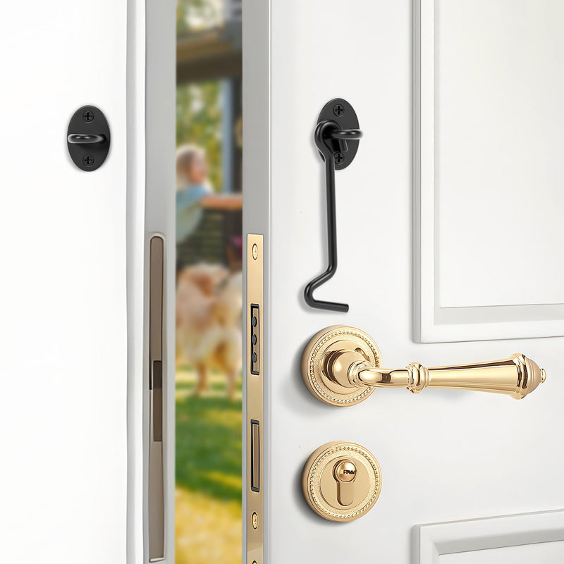 5" Privacy Eye Hook Door Latch for Screen Door, Window, Cabinet Barn Door, Fence Gate & More - Durable Hook and Eye Latch for 90° Right Angles to 180° Planes Black (4-Pack) 4 5 Inch