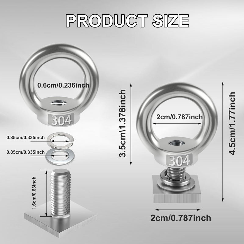 6 Pack Eye Nut with T-Slot Bolt, KWOKWEI M8 Heavy Duty Eye Bolts with Nuts, 304 Stainless Steel Roof Rack T Bolt Eye Nut for Holding Bungee Cord, Anchoring kit, Ropes Anchoring etc