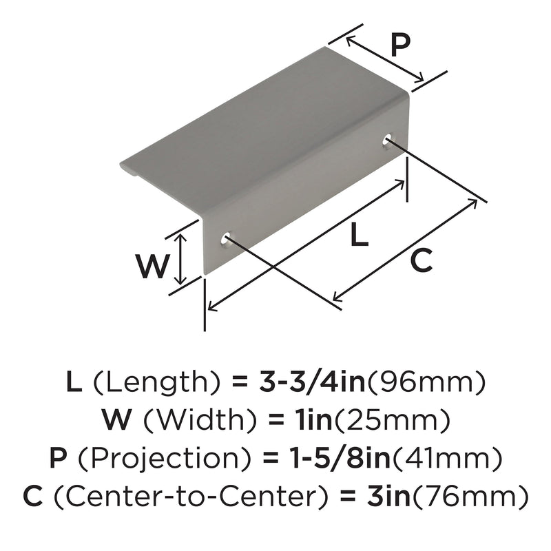 Amerock | Cabinet Pull | Satin Nickel | 3 inch (76 mm) Center to Center | Edge Pull | 1 Pack | Drawer Pull | Drawer Handle | Cabinet Hardware 3 in (76 mm) Center-to-Center