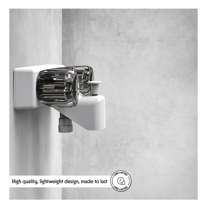 WMF Mobile Home RV Tub & Shower Faucet, Smoke Double Handles, 4" on Center, Non Metallic, for Travel Trailers, Campers Must Haves, Motorhomes Accessories, Farmhouse White