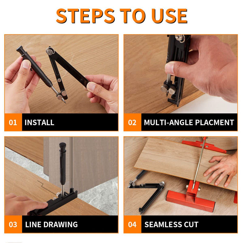 Multi-Function Scribing Tool, Construction Aluminum Alloy Scribe Tool with Deep Hole Pencil for DIY Woodworking, Compass Contour Gauge, Floor Corner Line Maker