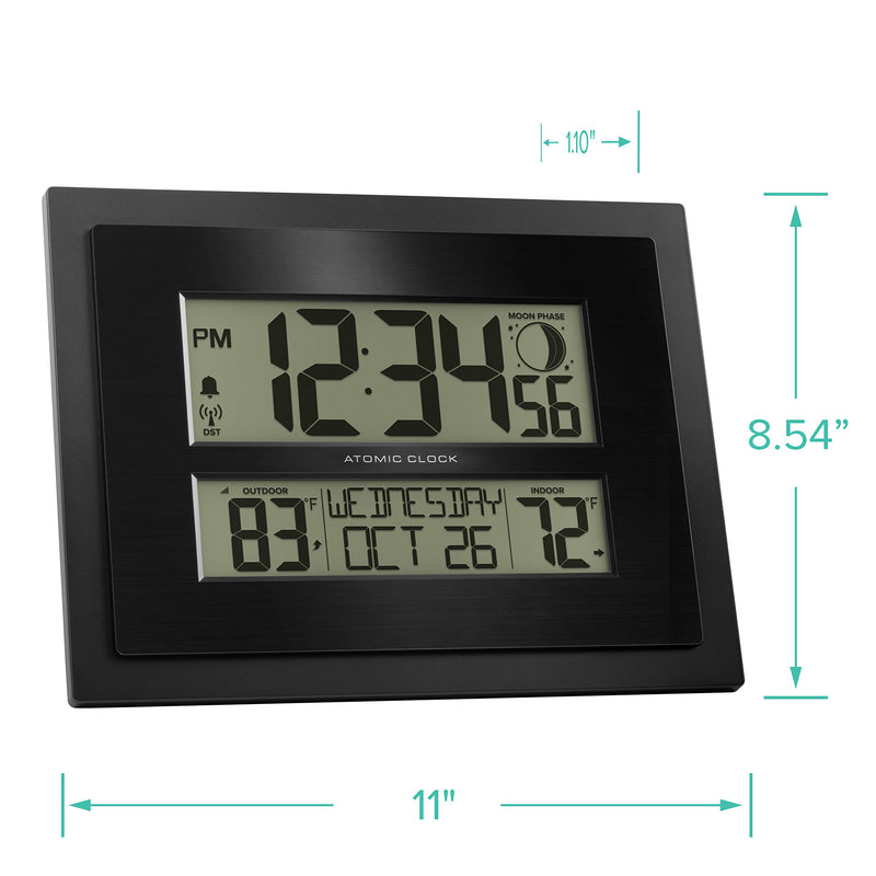 La Crosse Technology 513-75624-INT Digital Atomic Clock with Outdoor Temperature and Moon Phase,Black Weather Station