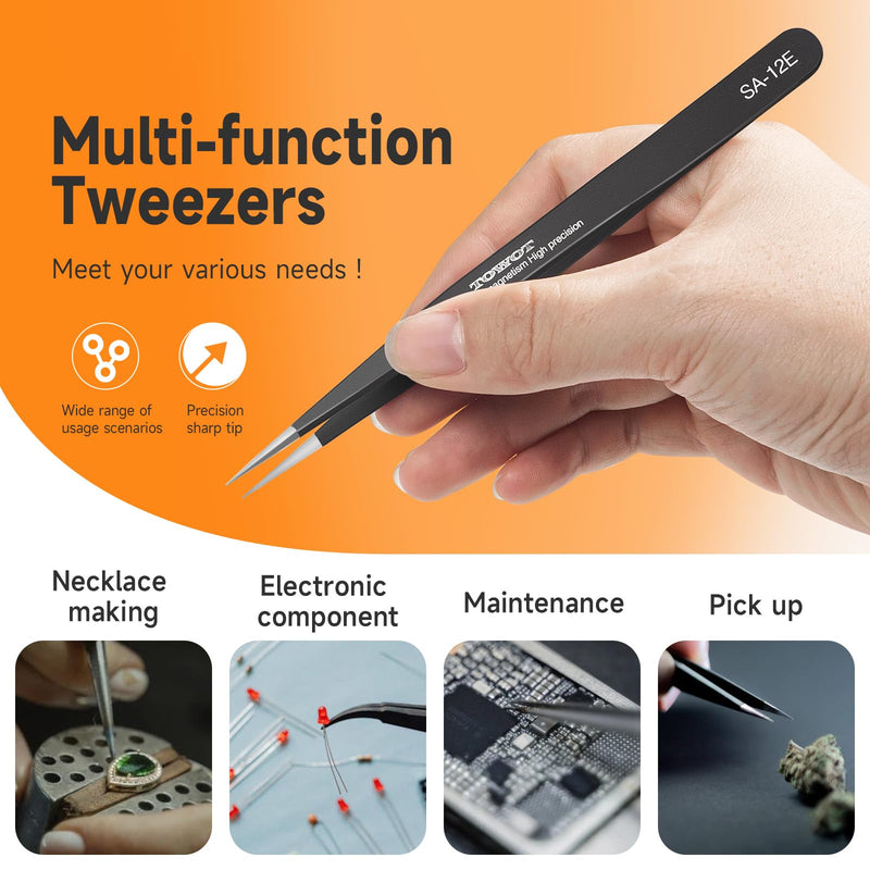 TOWOT Precision Tweezers, Upgraded Anti-Static Stainless Steel for Electronics, Craft, Soldering, and Experimental Work, Jewelry Making Curved Tweezers EAGLE BEAK Fine Tip curved(116mm)