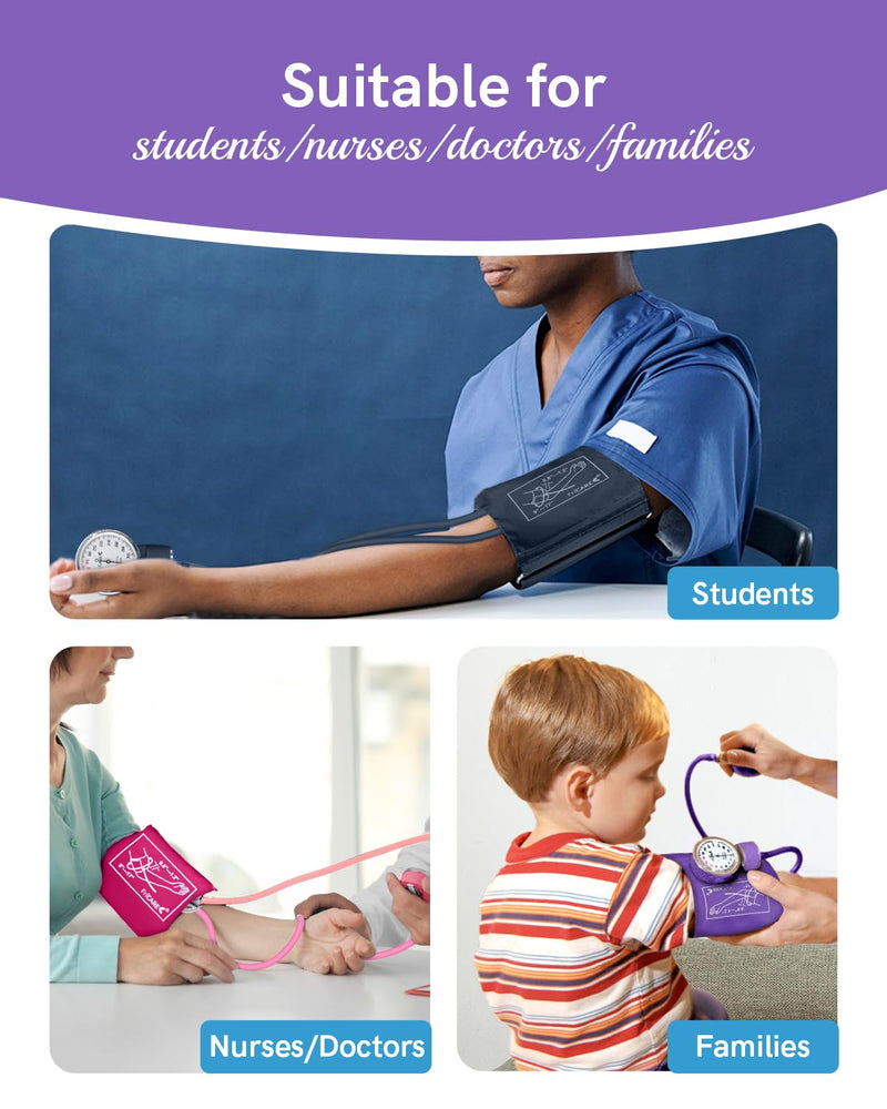 FriCARE Manual Blood Pressure Cuff Kit for Nursing Students - BP Cuff for Home Health Use - Sphygmomanometer for Medical School Essentials - Lifetime Calibration Support, Carrying Case, XL, Purple Roland Purple