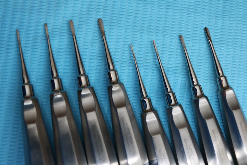 GERMAN 8 PC STRAIGHT DENTAL EXTRACTING LUXATING APICAL ROOT TIP ELEVATOR SET of 8 EACH