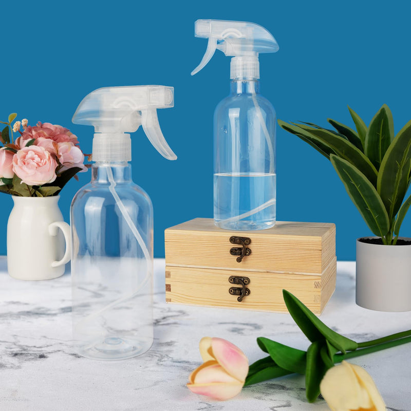 DIYSELF 2 Pack Spray Bottles for Cleaning, Empty Spray Bottle Clear, Plastic Spray Bottles Heavy Duty, Water Spray Bottle with Adjustable Nozzle, Mist/Stream, 16oz Spray Bottle for Hair, Plants, Pets 2-Pack