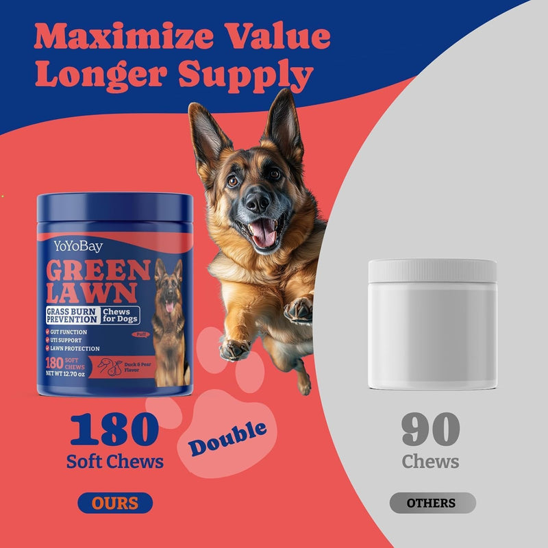 Dog Urine Neutralizer for Lawn - 180 Chews Grass Savers for Dog Urine, Green Grass Dogs Chews with DL-Methionine, Dogs Pee Grass Neutralizer for All Breeds Ages (180ct Green Lawn) 180ct green lawn