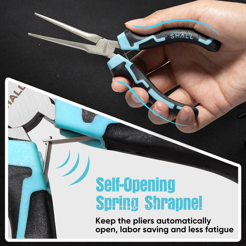 SHALL 6" Mini Needle Nose Pliers, Long Nose Pliers w/Comfort Grip Handles & Non-Serrated Drop Forged Steel Jaws, Small Needle Nose Pliers for Jewelry Making, Wire Wrapping, Crafts, Electronic Repair 1PC