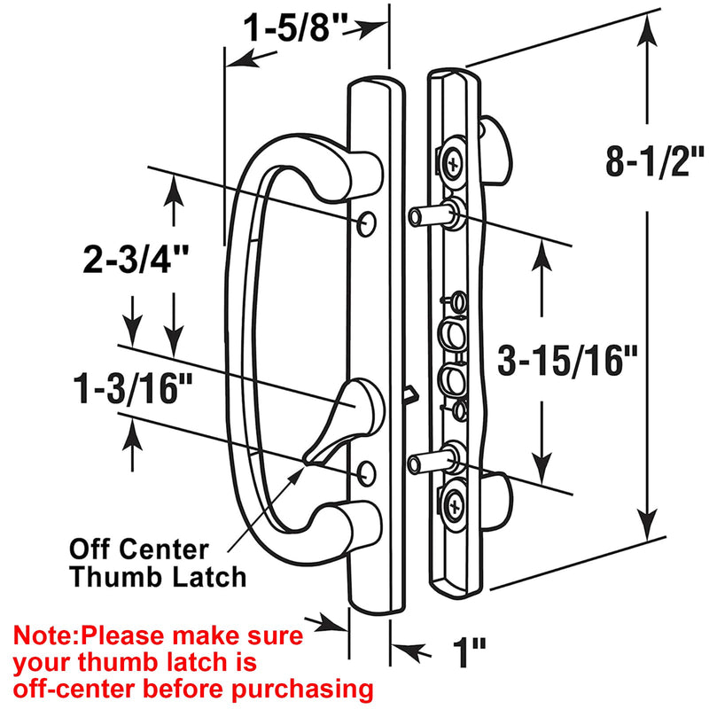 Patio Sliding Glass Door Handle Set with Mortise Lock 45° Keyway, Keyed Offset Position Zinc Diecast I/E Pull Handles, Fits 3-15/16" H.C., 1-3/8" to 2-1/4" Thick Doors, Non-Handed, Black