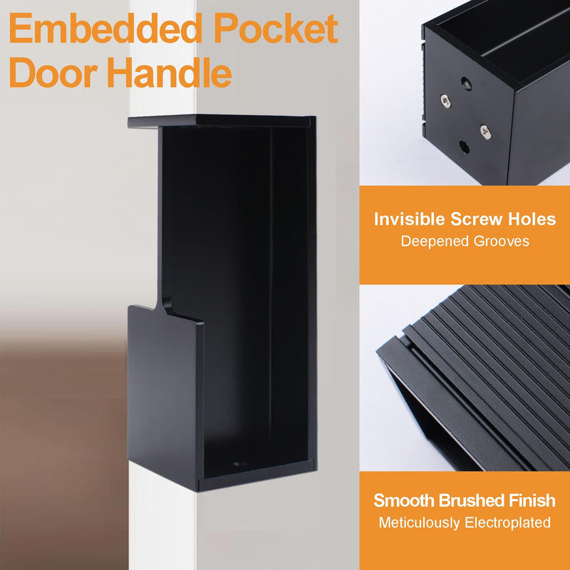 MOROBOR 1 Pack Pocket Door Handles, Black Sliding Door Handle Hardware Recessed Finger Flush Pull Heavy Duty Edge Pulls for Sliding Barn Door Cupboard Wardrobe Black-96mm