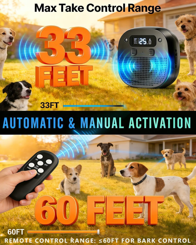 Dog Barking Control Devices, Anti Barking Device for Dogs with Remote Control, Ultrasonic & Sensor Technology, Rechargeable, Adjustable Modes & Frequencies, Bark Box Indoor Outdoor（Charcoal）