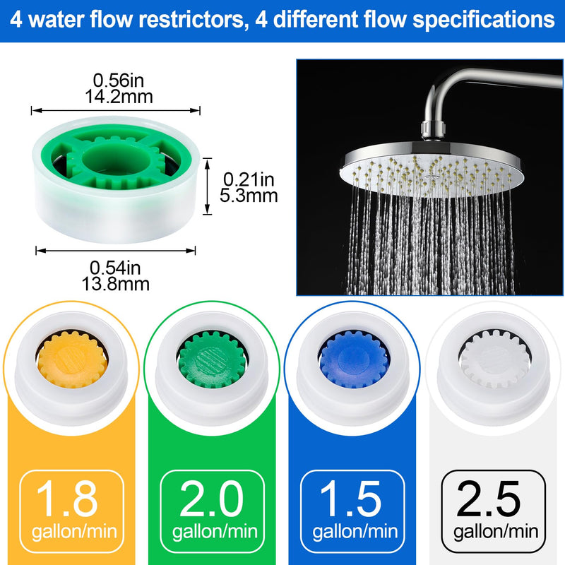 PAGOW 4 Pcs Shower Flow Restrictor, gpm 1.5 1.8 2.0 2.5 Shower Flow Reducer Limiter, Shower Head Water Saver Adapter Set for Handheld Shower, Bathroom, Toilet (0.56x0.54x0.21inch) [4pcs] gpm 1.5/1.8/2.0/2.5