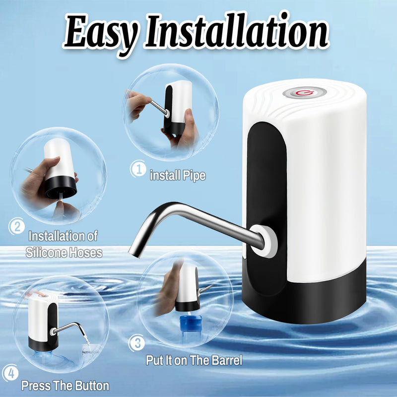 Water Dispenser for 5 Gallon Bottle, Portability Electric Water Pump with USB Data Cable,White Automatic Drinking Water Bottle Pump for Travel, Kitchen, Home, Office White