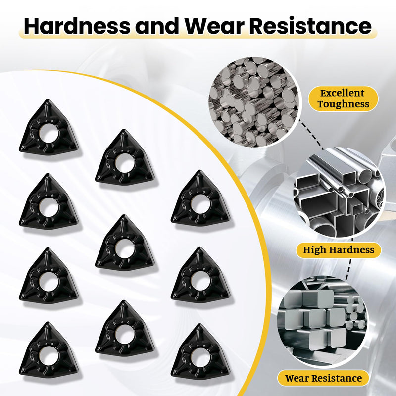 Carbide Turning Inserts WNMG432 WNMG080408, CVD Coated Turning Inserts Cutting Tools for Steel, Negative Chip-Breaker CNC Inserts for Lathe Turning Tool Holder, 10Pcs WNMG432 WNMG080408 10pcs