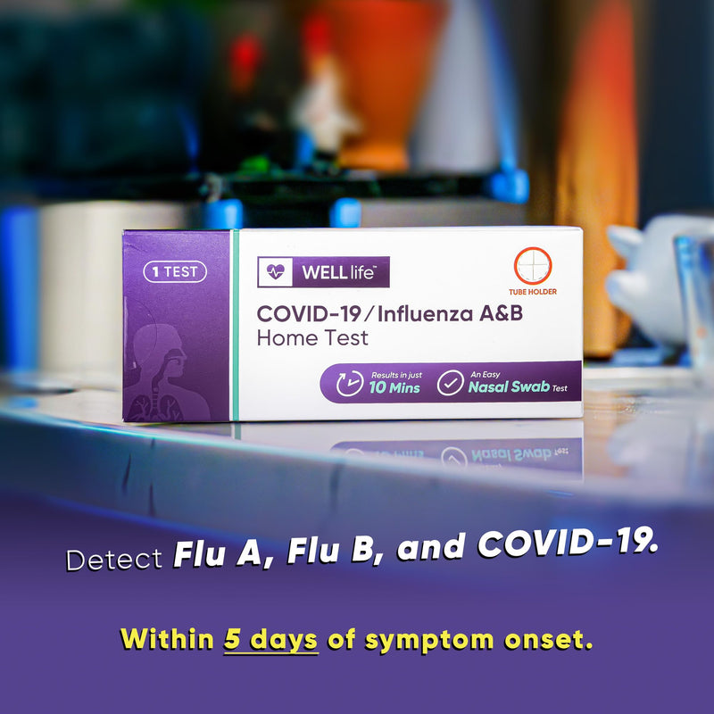 WELLlife COVID-19/Influenza A&B Home Test, Easy-to-Use OTC Flu & Covid Home Test, Fast 10-Min Results with Non-Invasive Nasal Swab, FDA EUA Authorized -[1 Test]