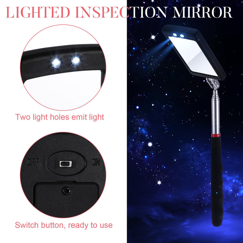6 Pcs LED Telescoping Inspection Mirror,Retractable LED Mechanical Mirror Tool,Under Vehicle Inspection Mirror,Car Visual Reflector,Retractable Under Vehicle Detection Mirror Repair Tool