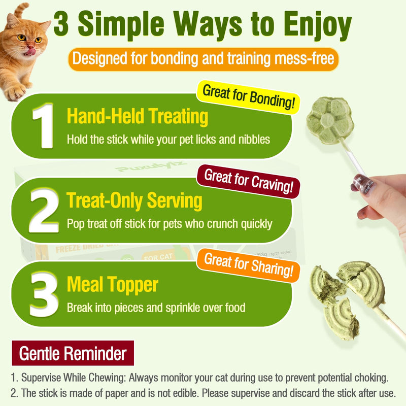 21pc Cat Lollipop Treats, Cat Grass Treats High Protein Nutrient Rich for Hairball Control and Healthy Coat, Cat Treats with Catgrass, Cranberry, Egg Yolk Flavor