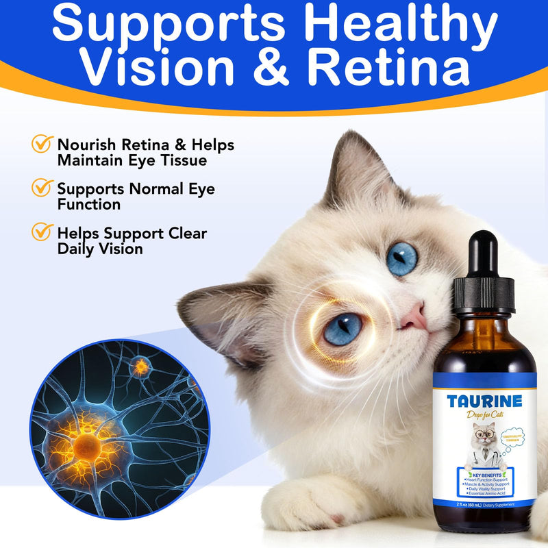 Taurine for Cats, Taurine Supplement for Cats, Support Heart, Immune & Eye Health, Liquid Taurine Drops for Cats of All Ages, 60mL