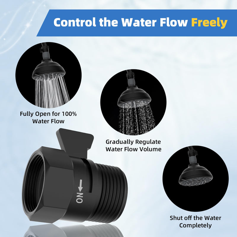Hibbent All Metal 2 Pack Shower Head Flow Control Valve, G1/2 Brass Shut-off Valve with Metal Handle Lever, Shut OFF Water Flow Control Regulator for Handheld Shower, or Bidet Sprayer, Matte Black 0.5 Inch Dark Black